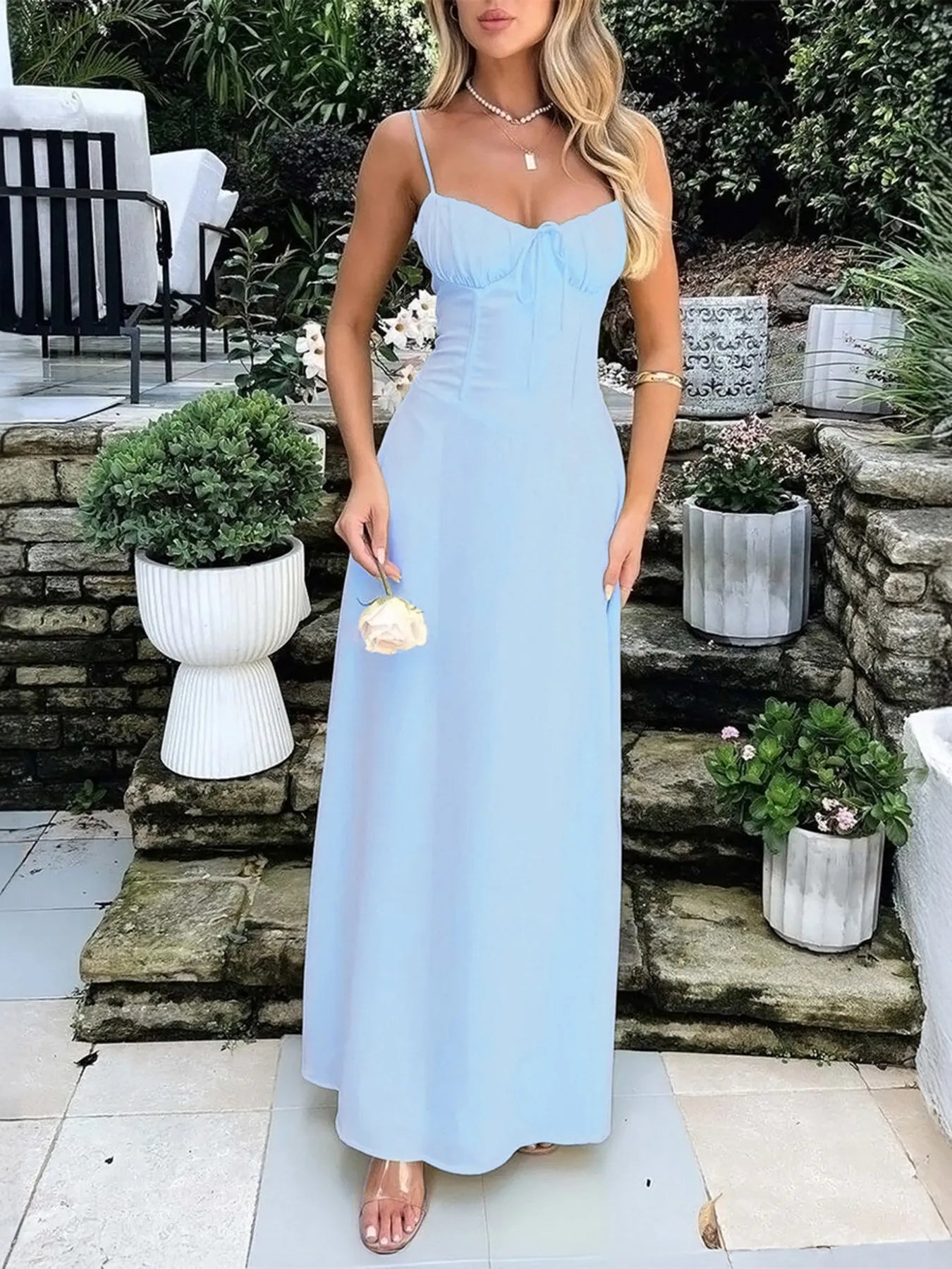 Elegant Lace - Up Solid Cami Dress - adritiX