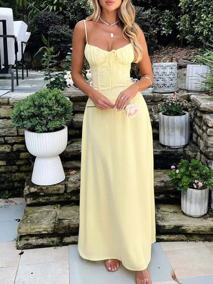Elegant Lace - Up Solid Cami Dress - adritiX