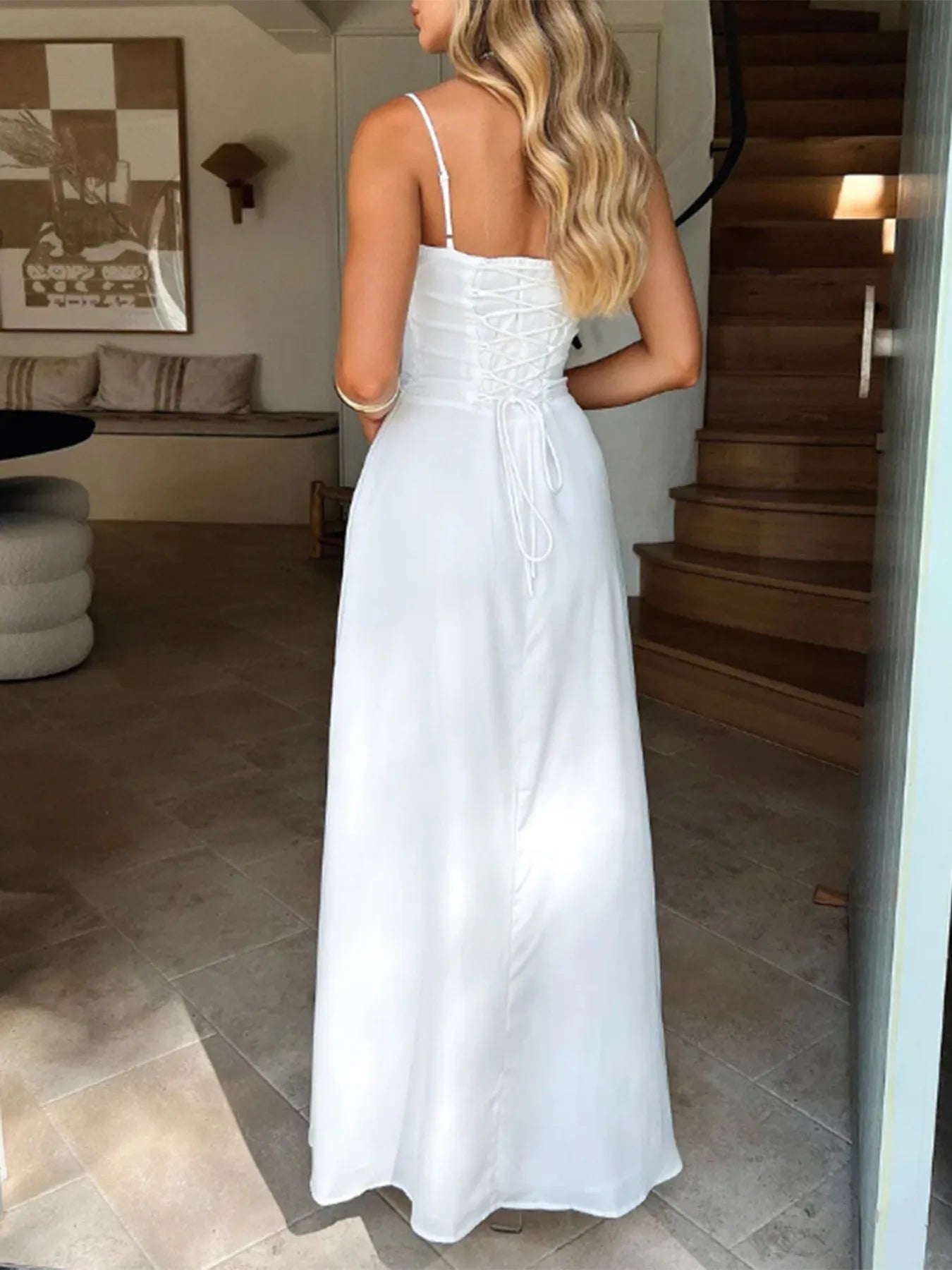 Elegant Lace - Up Solid Cami Dress - adritiX