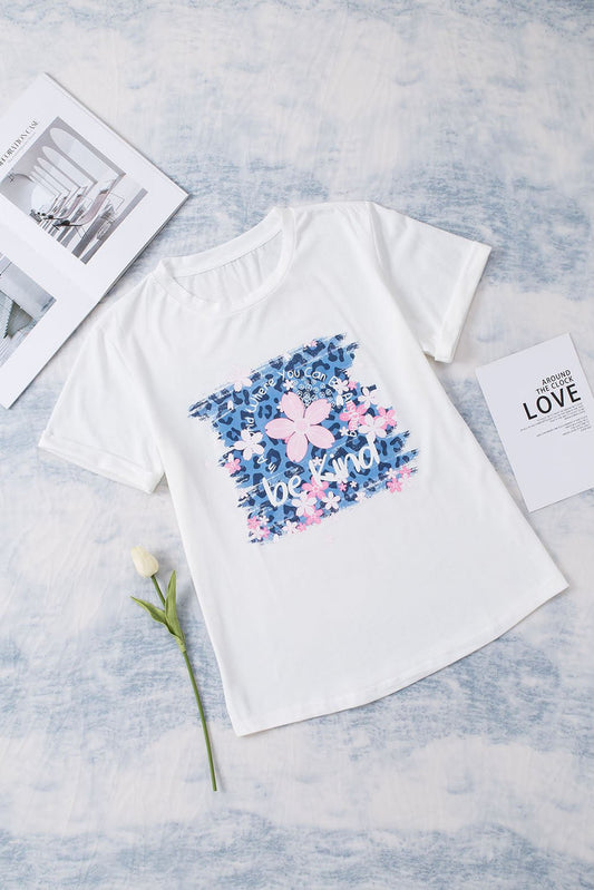 Elegant Leopard Floral Graphic Round Neck Tee - adritiX