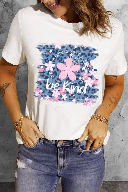 Elegant Leopard Floral Graphic Round Neck Tee - adritiX