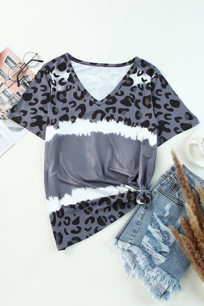 Elegant Leopard V - Neck Tee Shirt - adritiX
