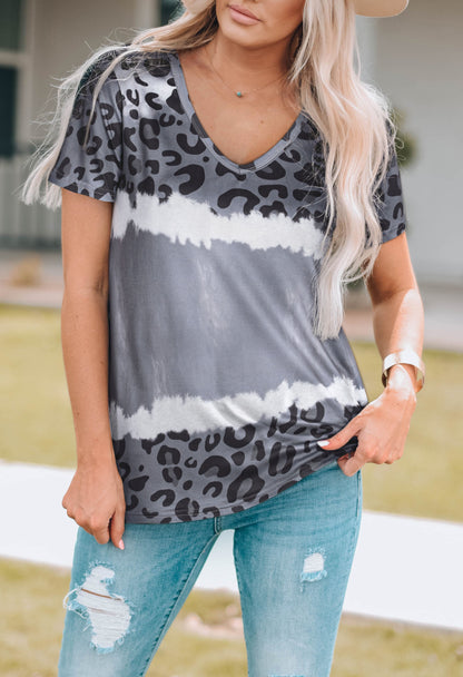 Elegant Leopard V - Neck Tee Shirt - adritiX