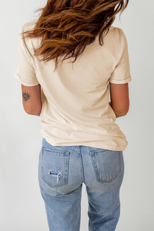 Elegant Letter Graphic Cuffed Tee Shirt - adritiX