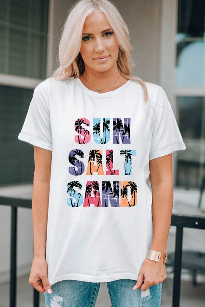 Elegant Letter Graphic Round Neck Tee - adritiX