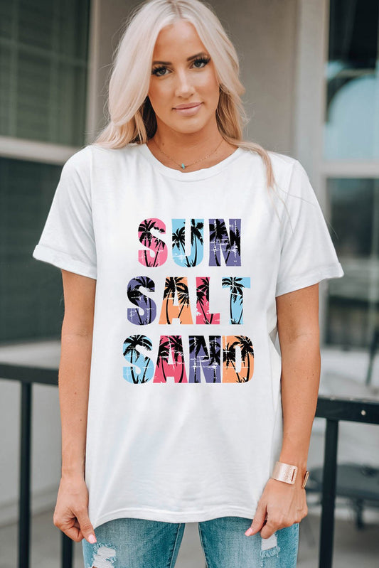 Elegant Letter Graphic Round Neck Tee - adritiX