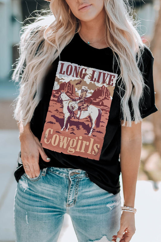 Elegant LONG LIVE COWGIRLS Graphic Tee - adritiX
