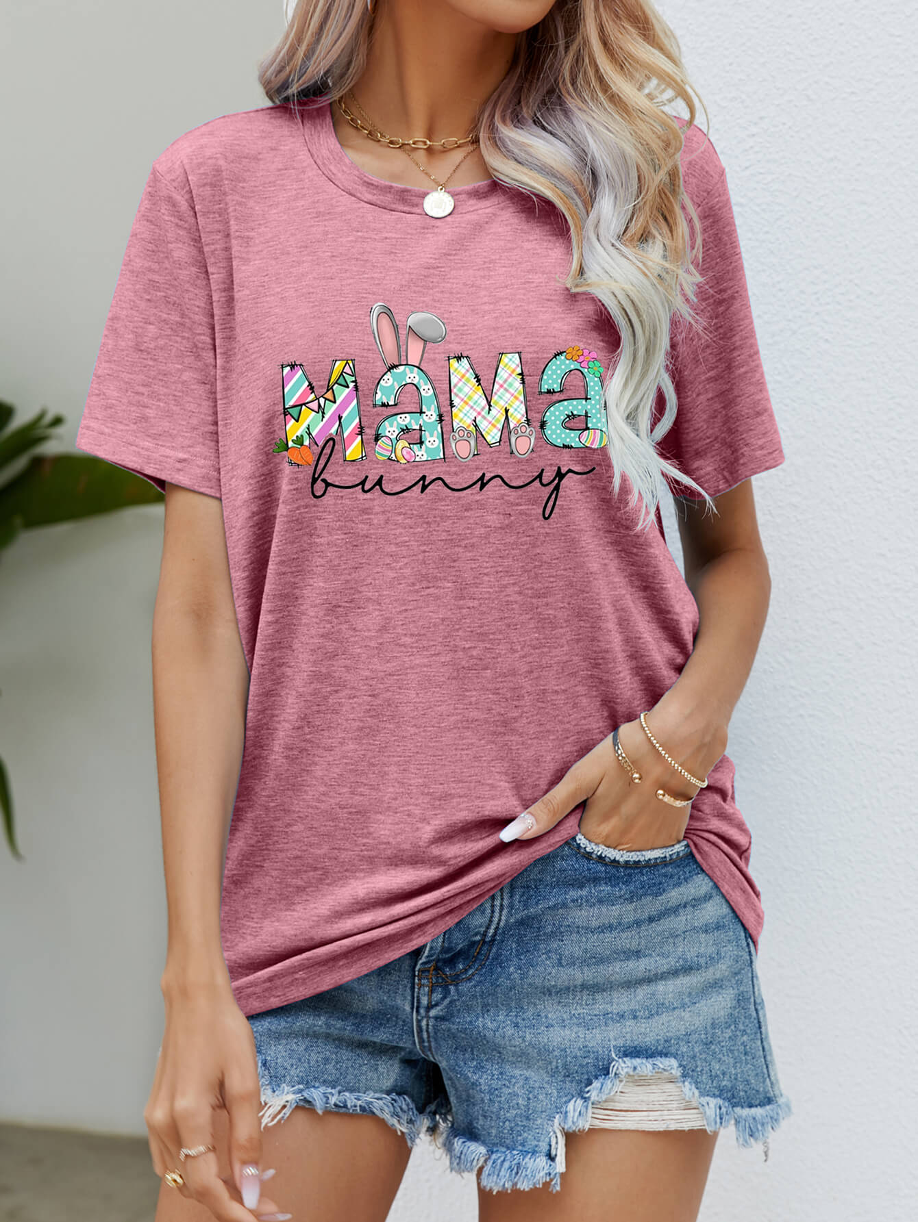 Elegant MAMA BUNNY Easter Graphic Tee - adritiX
