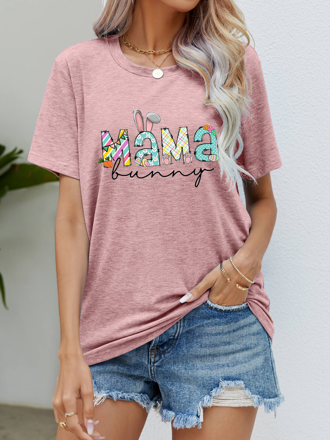 Elegant MAMA BUNNY Easter Graphic Tee - adritiX