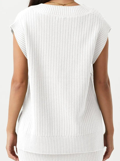 Elegant Mandy Ribbed V - Neck Sweater Vest - adritiX