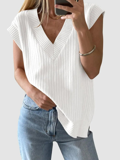 Elegant Mandy Ribbed V - Neck Sweater Vest - adritiX