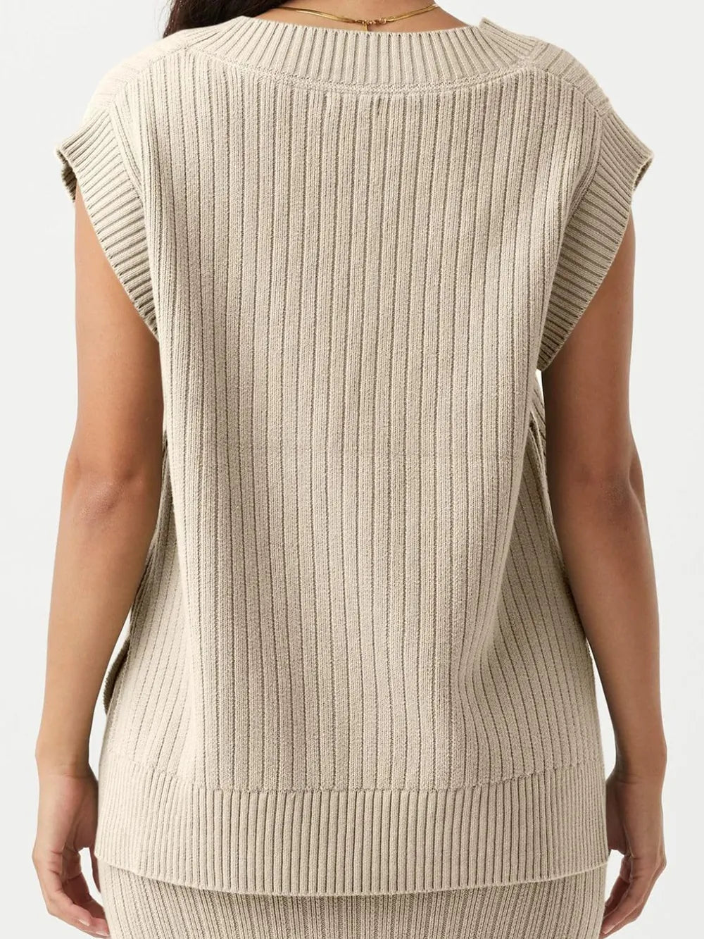 Elegant Mandy Ribbed V - Neck Sweater Vest - adritiX