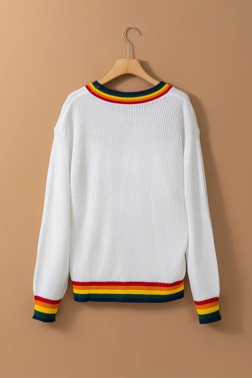 Elegant MERRY & BRIGHT Ribbed Round Neck Sweater - adritiX