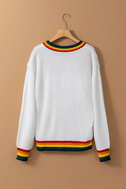 Elegant MERRY & BRIGHT Ribbed Round Neck Sweater - adritiX