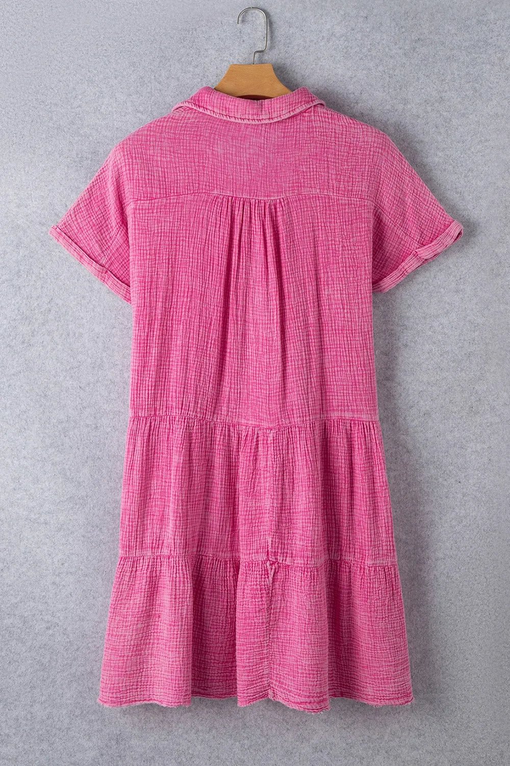 Elegant Mineral Wash Crinkle Split Neck Raw Hem Tiered Dress - adritiX