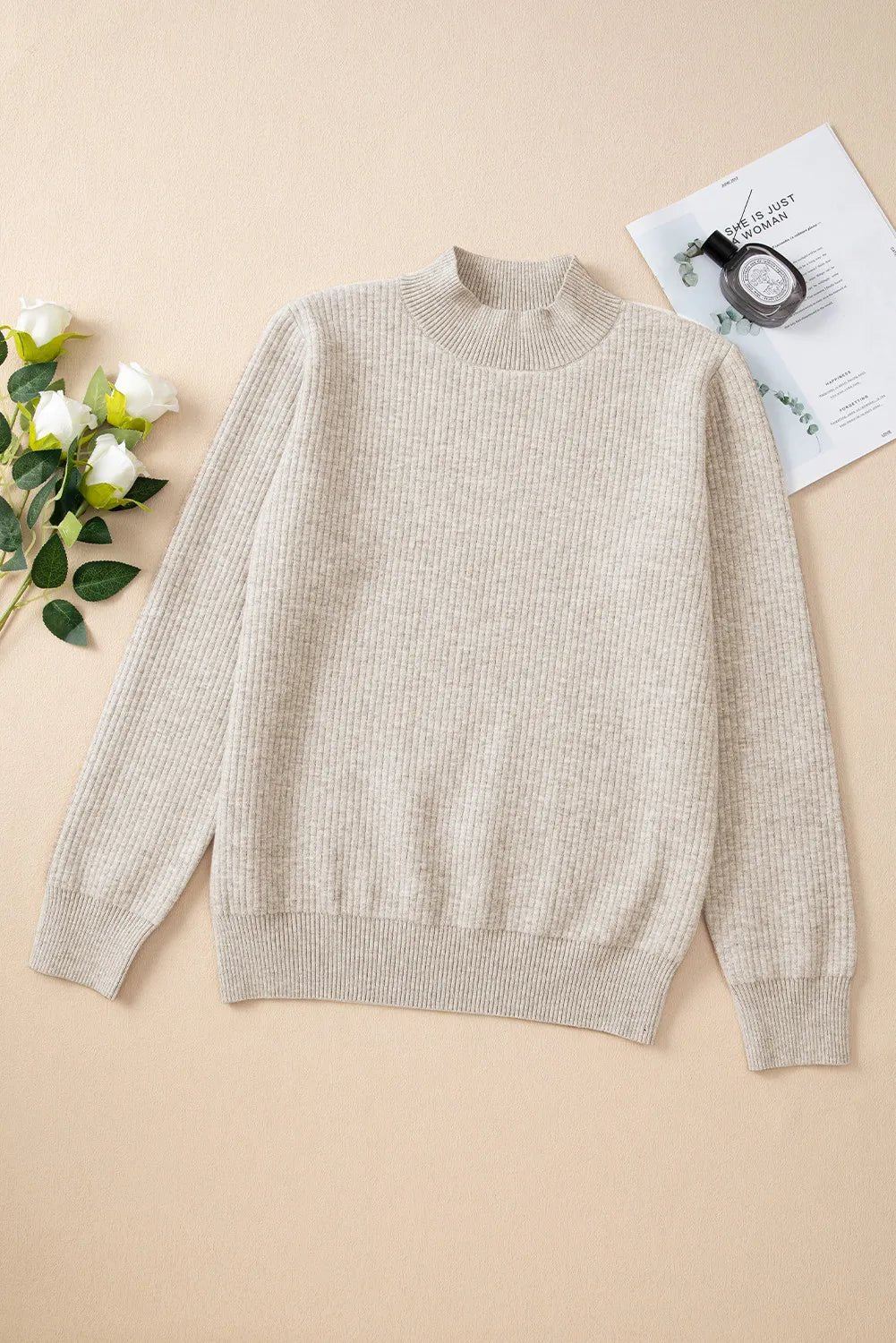 Elegant Mock Neck Long Sleeve Sweater - adritiX
