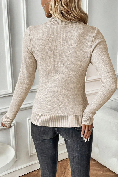 Elegant Mock Neck Long Sleeve Sweater - adritiX
