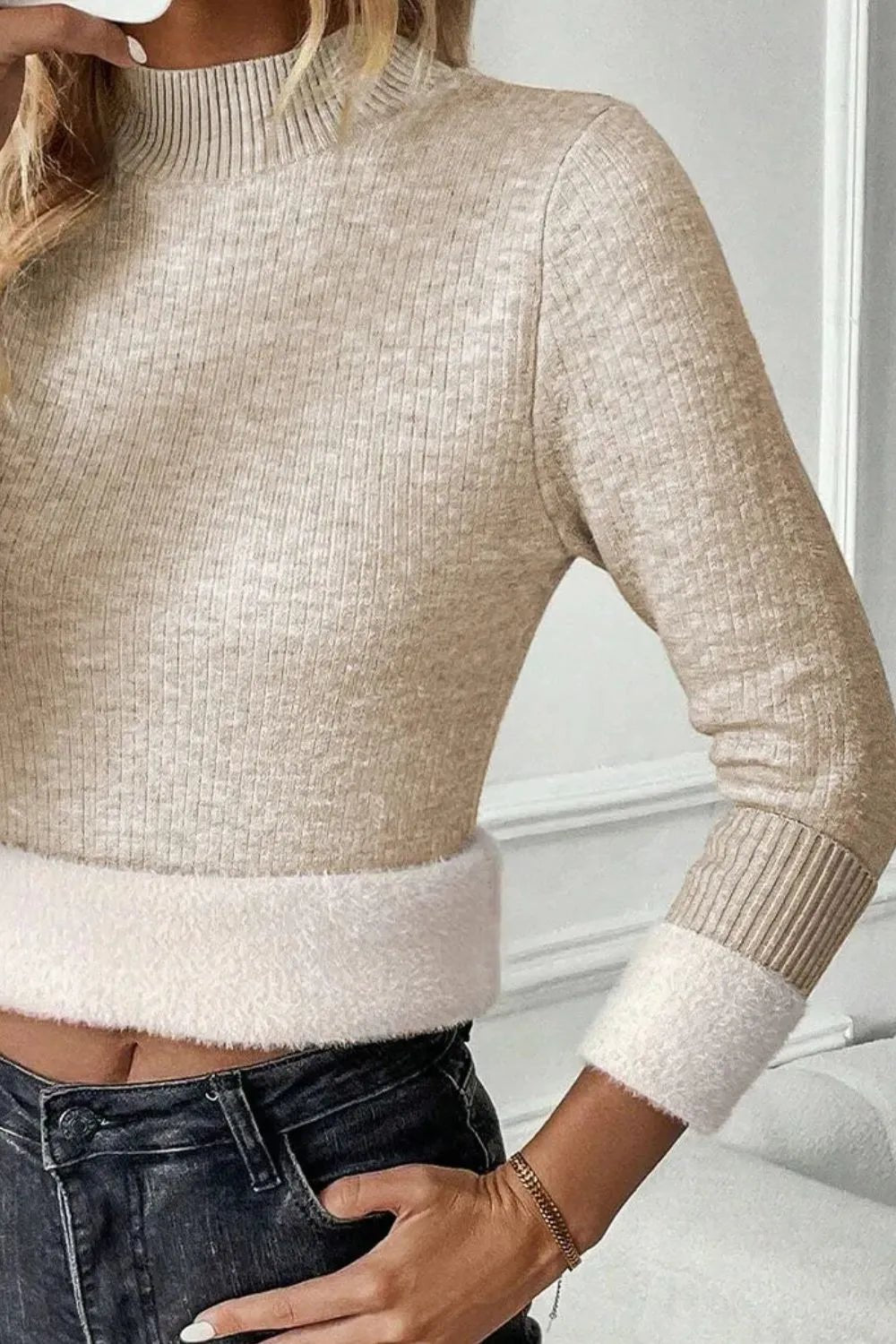 Elegant Mock Neck Long Sleeve Sweater - adritiX