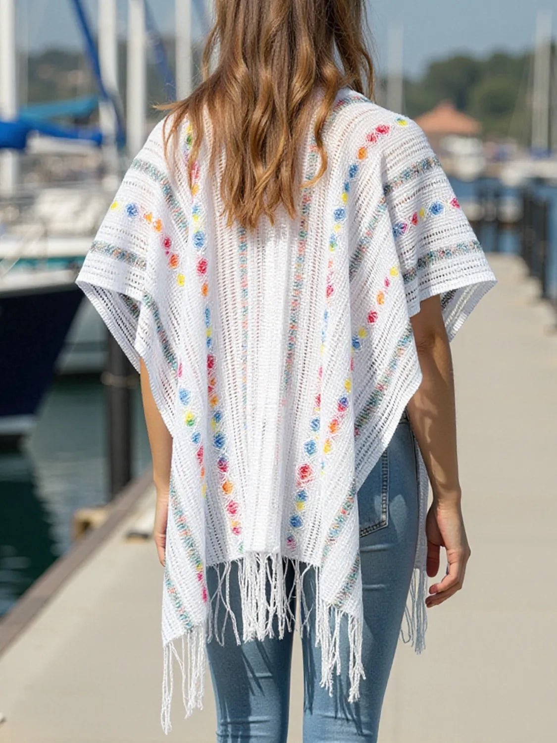 Elegant Openwork Fringe Open Front Knit Cape - adritiX