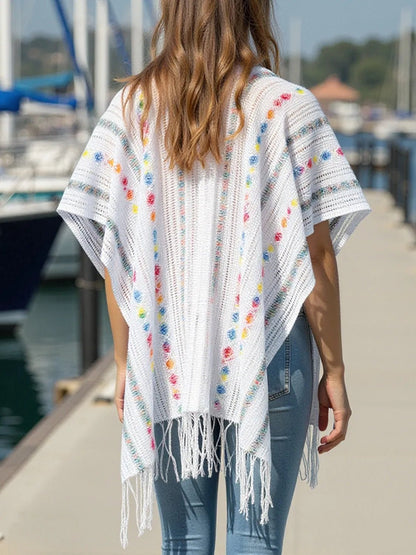 Elegant Openwork Fringe Open Front Knit Cape - adritiX