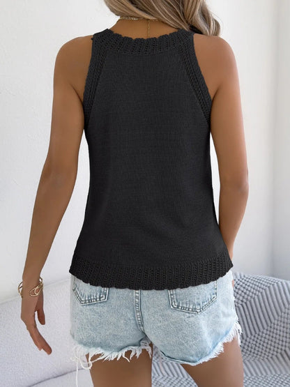 Elegant Openwork Sleeveless Knit Tank - adritiX