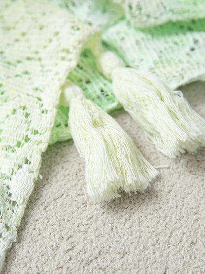 Elegant Openwork Tassel Gradient Knit Cover Up - adritiX