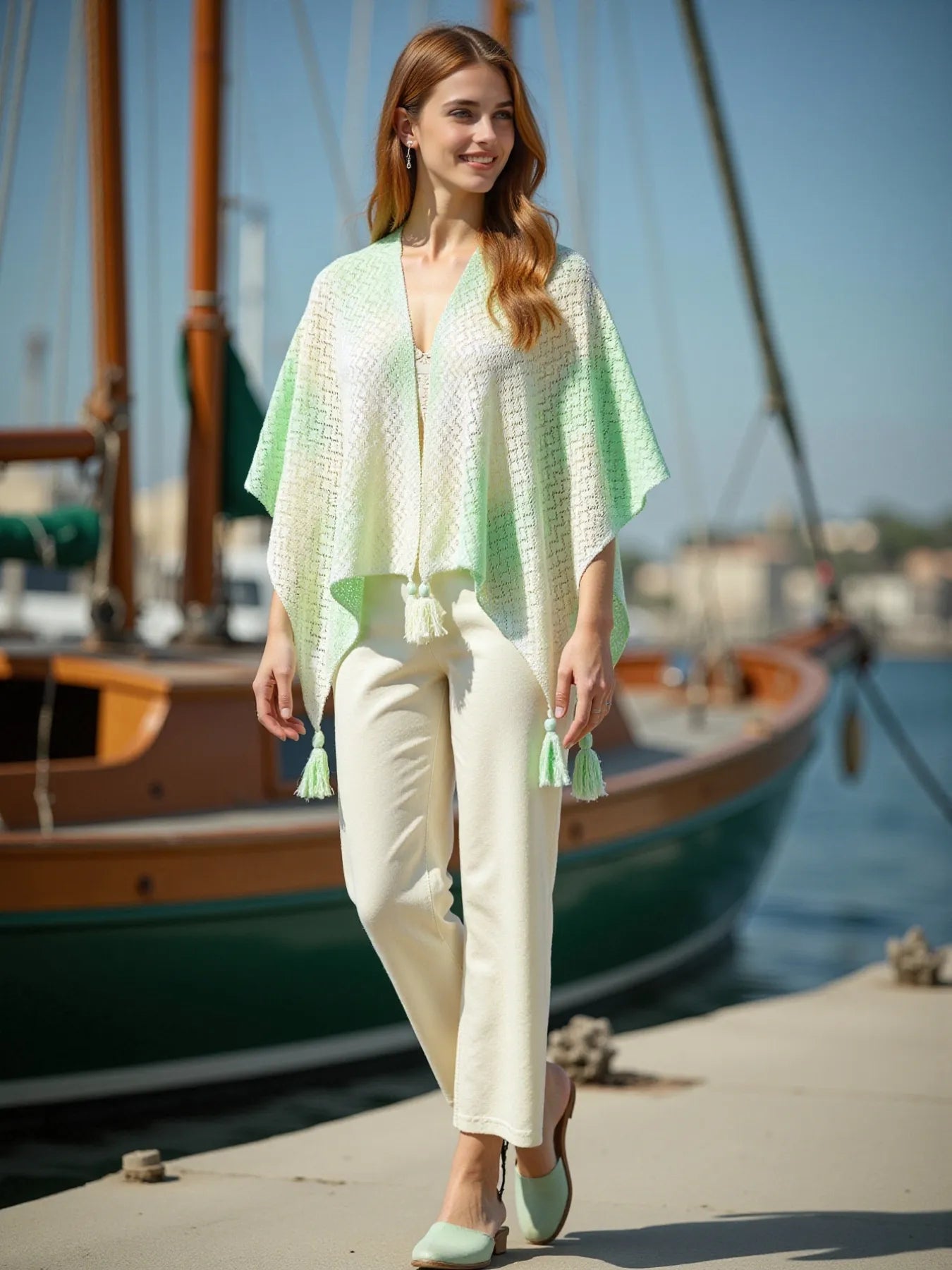 Elegant Openwork Tassel Gradient Knit Cover Up - adritiX