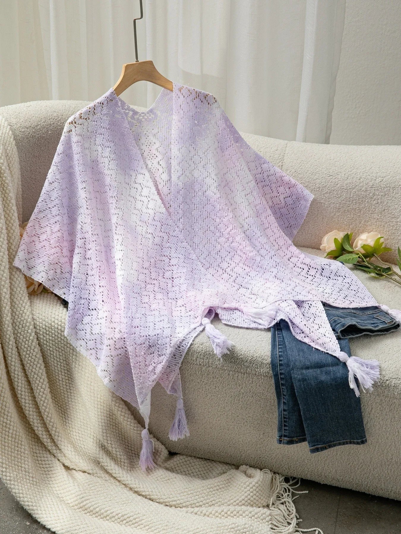 Elegant Openwork Tassel Gradient Knit Cover Up - adritiX