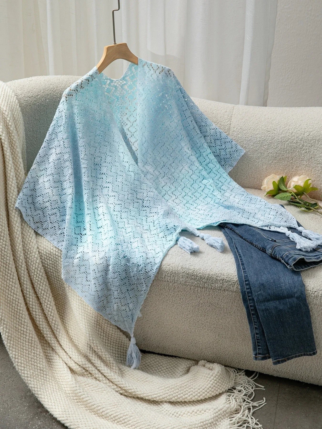 Elegant Openwork Tassel Gradient Knit Cover Up - adritiX