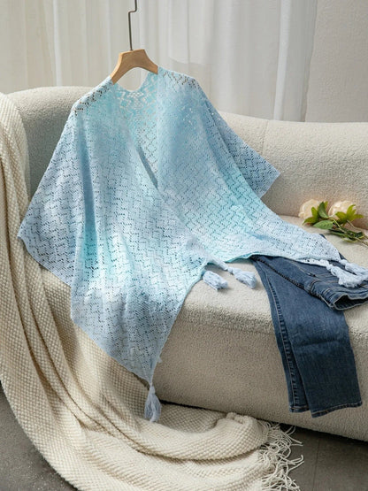Elegant Openwork Tassel Gradient Knit Cover Up - adritiX