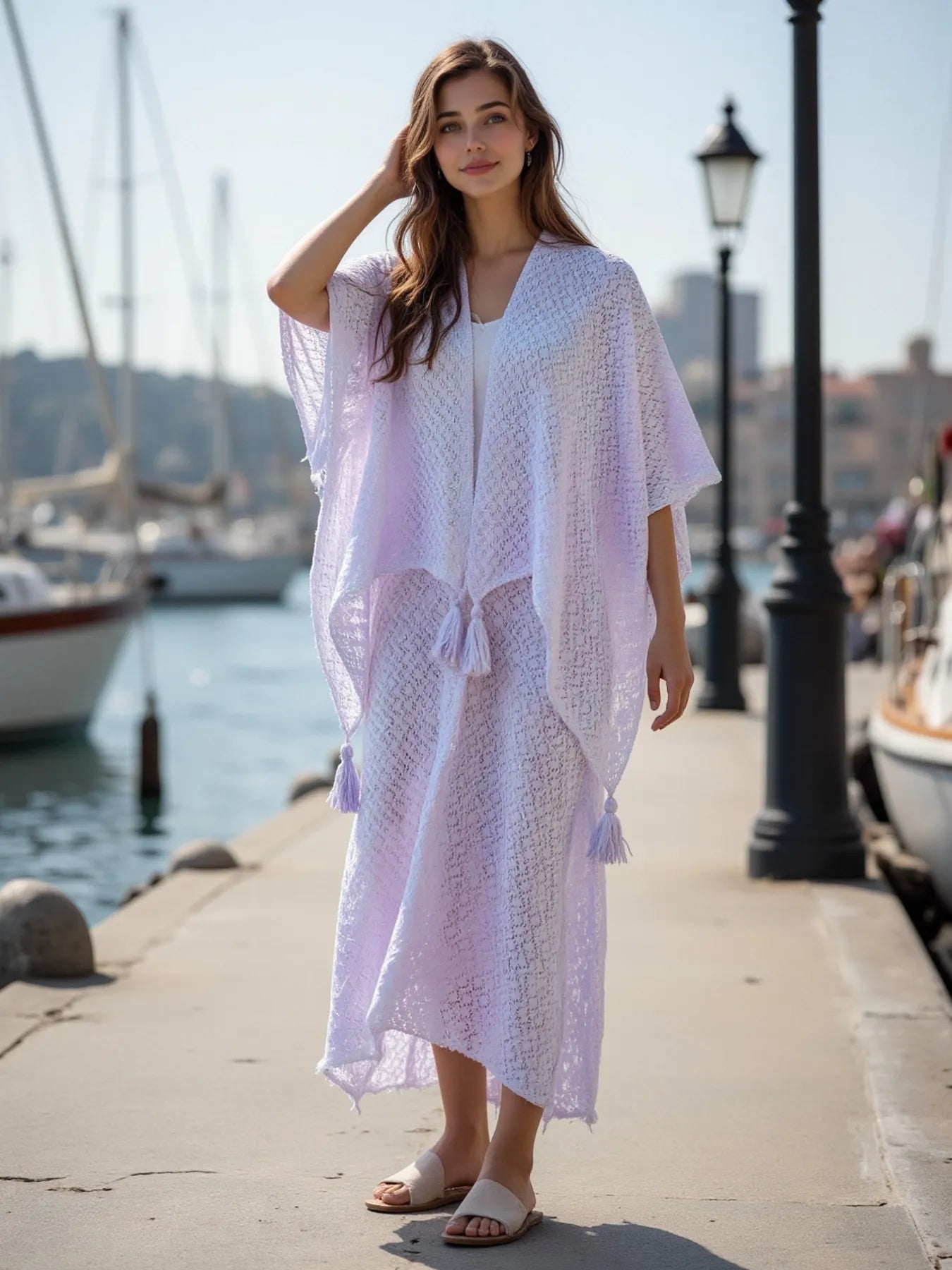 Elegant Openwork Tassel Gradient Knit Cover Up - adritiX