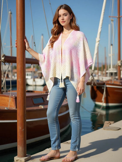 Elegant Openwork Tassel Gradient Knit Cover Up - adritiX