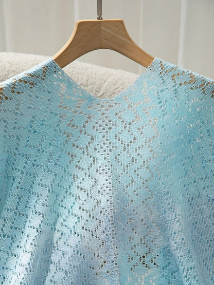 Elegant Openwork Tassel Gradient Knit Cover Up - adritiX