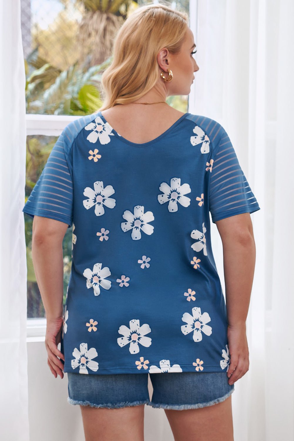Elegant Plus Size V - Neck Raglan Sleeve Tee - adritiX