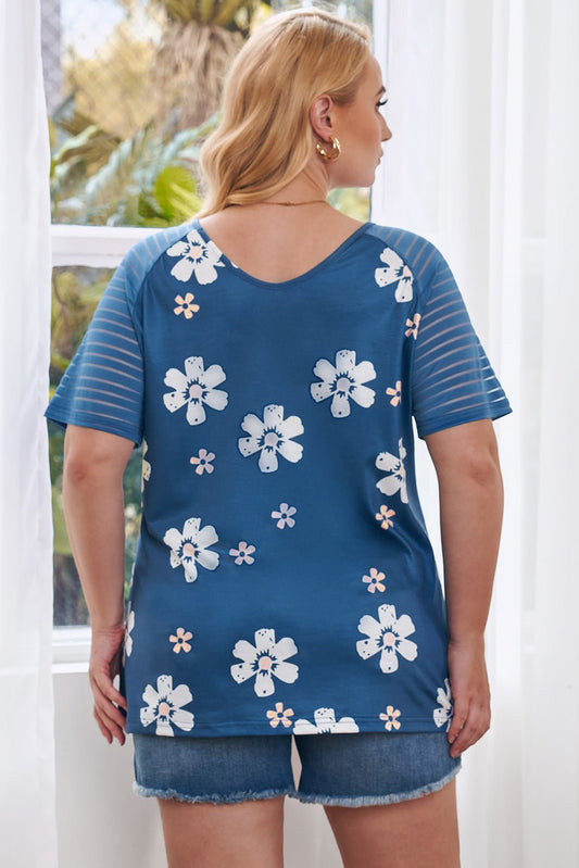 Elegant Plus Size V - Neck Raglan Sleeve Tee - adritiX