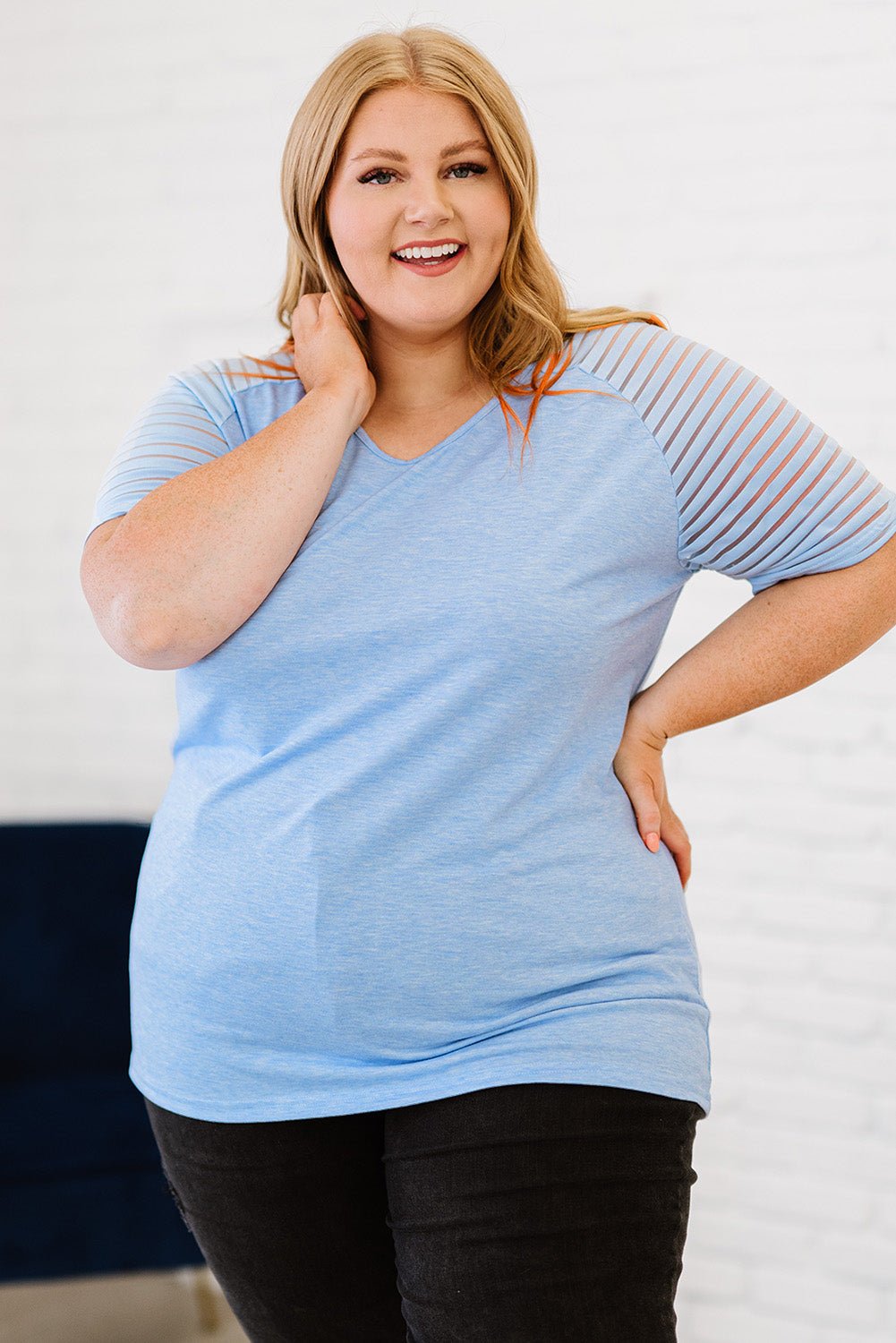 Elegant Plus Size V - Neck Raglan Sleeve Tee - adritiX