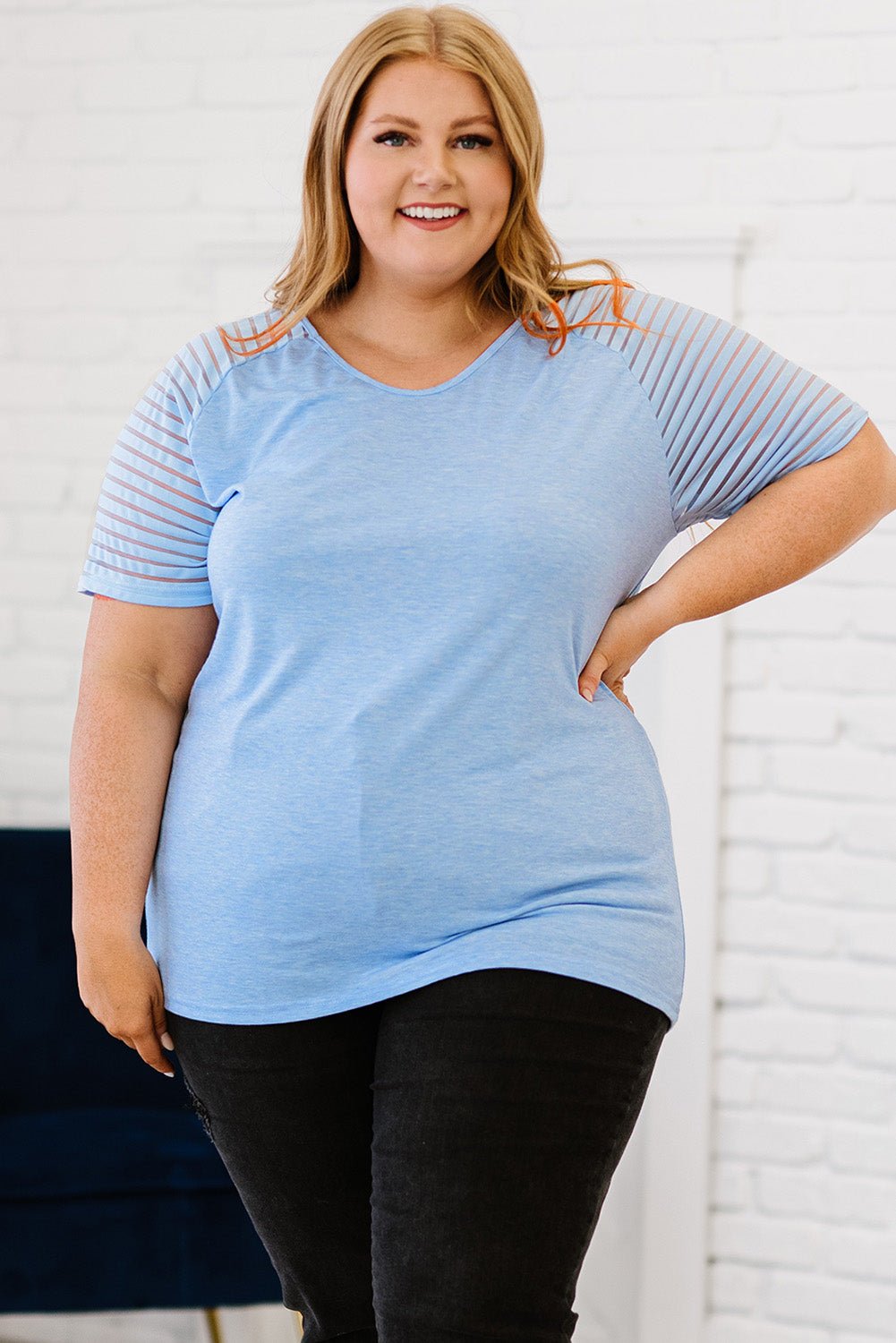 Elegant Plus Size V - Neck Raglan Sleeve Tee - adritiX