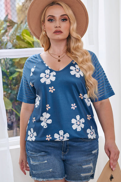 Elegant Plus Size V - Neck Raglan Sleeve Tee - adritiX