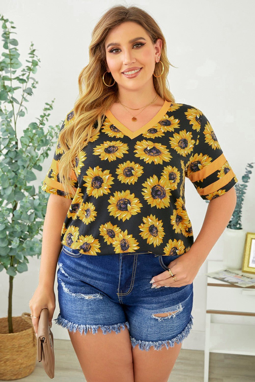 Elegant Plus Size V - Neck Tee Shirt - adritiX
