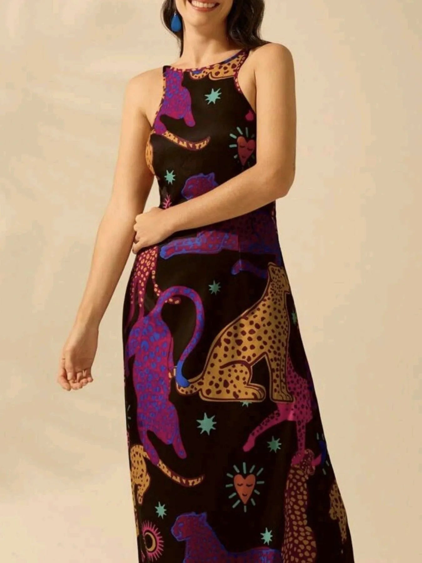 Elegant Printed Sleeveless Maxi Dress - adritiX