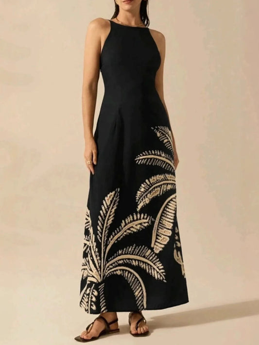 Elegant Printed Sleeveless Maxi Dress - adritiX