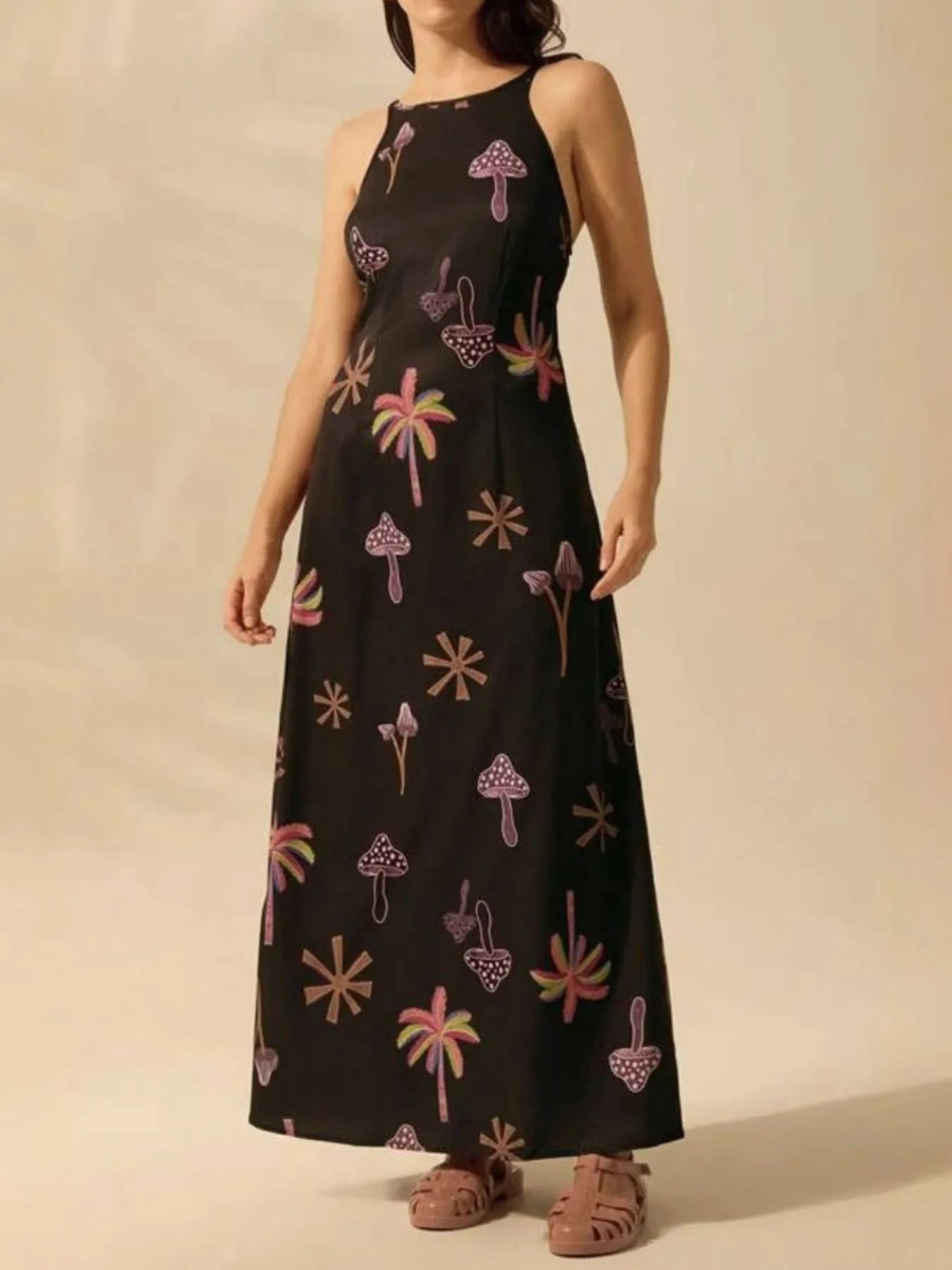 Elegant Printed Sleeveless Maxi Dress - adritiX
