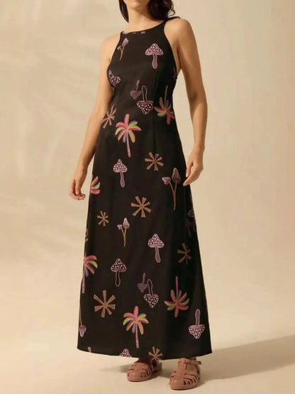 Elegant Printed Sleeveless Maxi Dress - adritiX