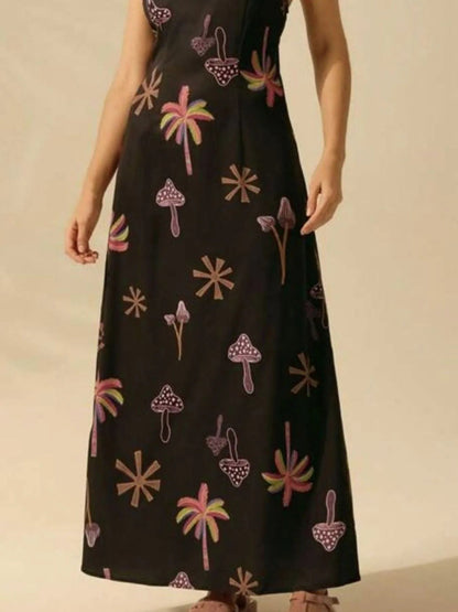 Elegant Printed Sleeveless Maxi Dress - adritiX
