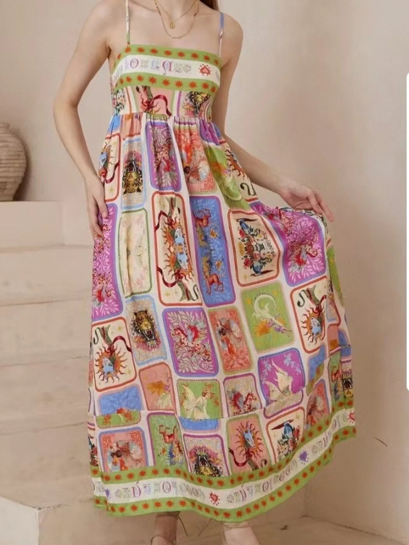 Elegant Printed Square Neck Cami Dress - adritiX