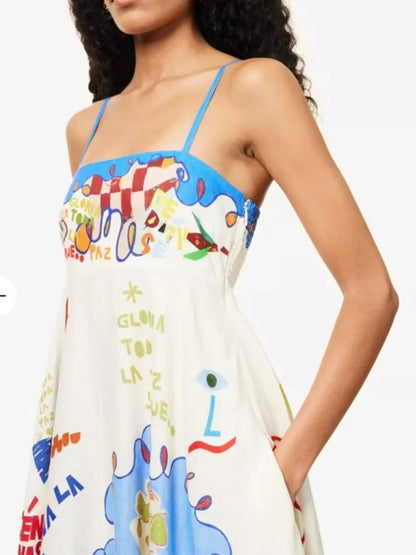 Elegant Printed Square Neck Cami Dress - adritiX
