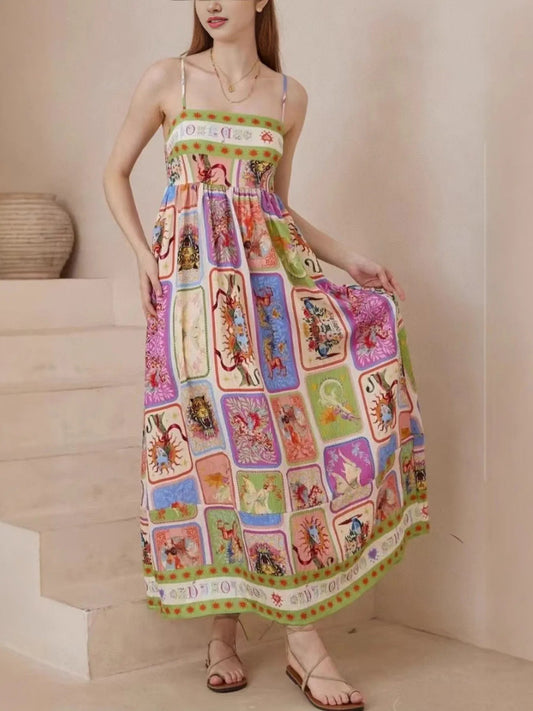 Elegant Printed Square Neck Cami Dress - adritiX