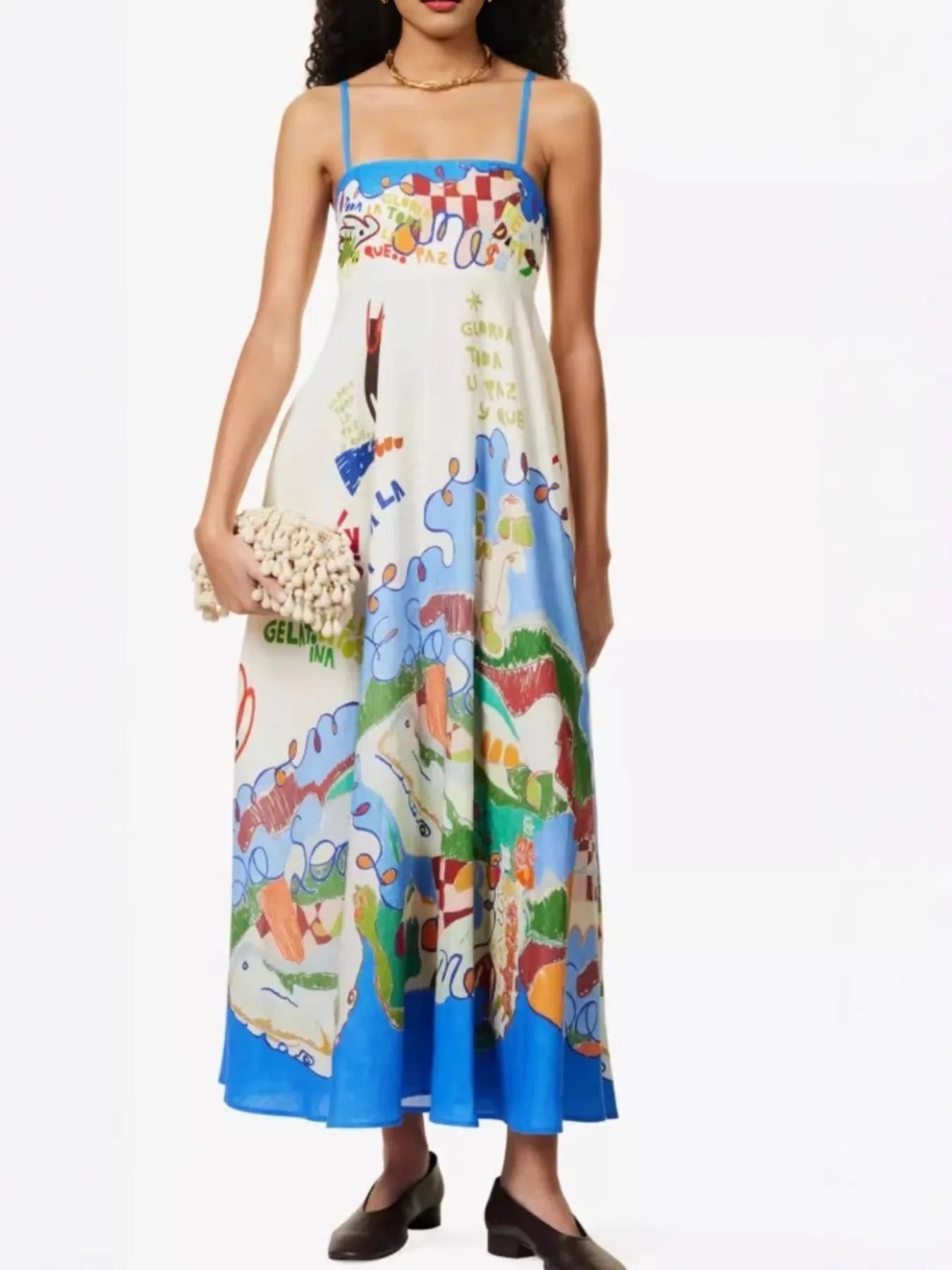 Elegant Printed Square Neck Cami Dress - adritiX