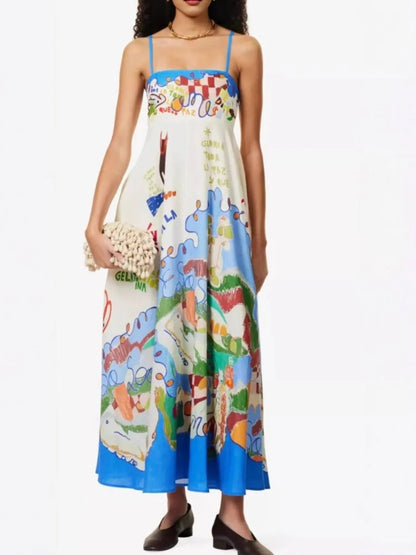 Elegant Printed Square Neck Cami Dress - adritiX
