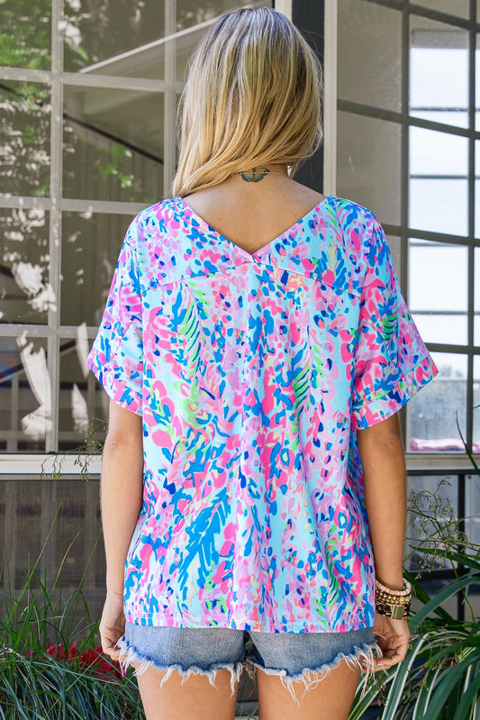 Elegant Printed V - Neck Tee Shirt - adritiX
